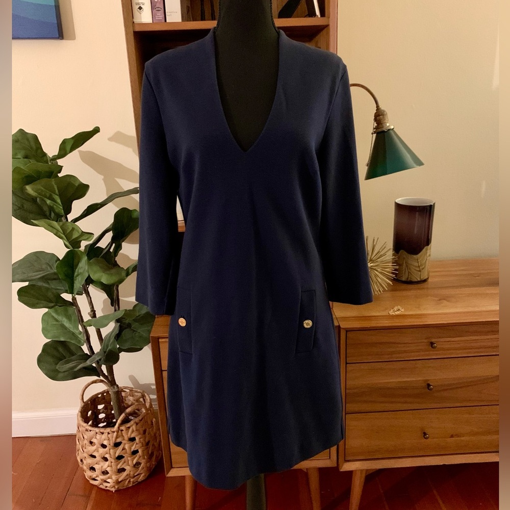 Lilly Pulitzer Navy Charlena V-Neck Knit Shift Dress Size L